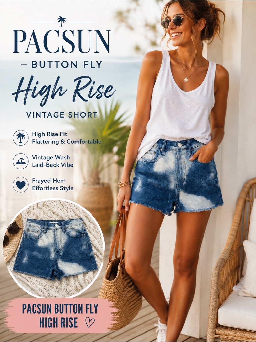 PacSun Ultra High Rise Vintage Shorts Sz 23 Button Fly Bleach Wash Cutoff Denim